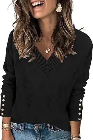 Solid Color Versatile Knitted V-neck Loose Fit - 3 Color