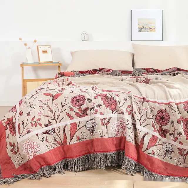 Towel Blanket Cotton Double Air Conditioner Summer Blanket Cotton Summer Red - Shop at LoveMi