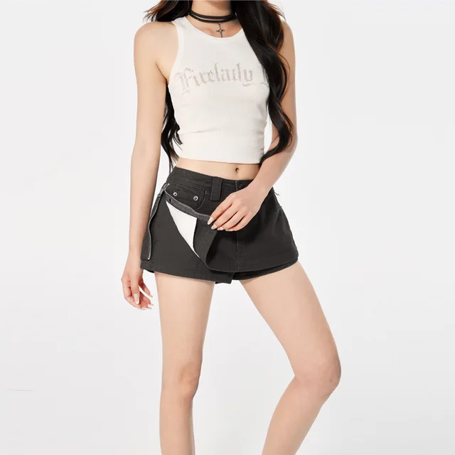 Summer Trendy Denim Skirt Women's High Waist Dark Gray - Shop at LoveMi