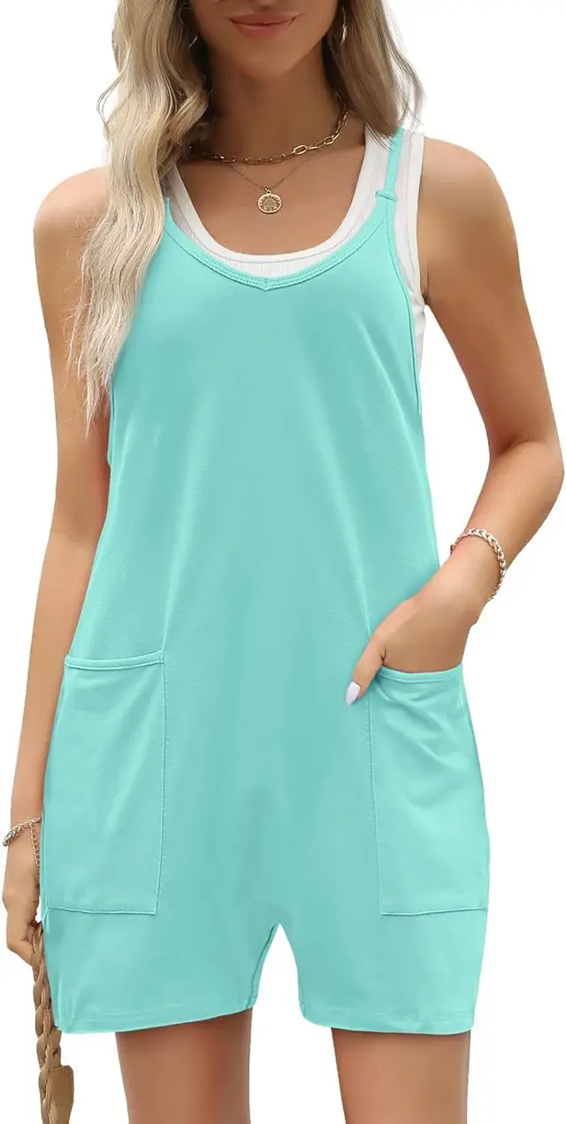 Women's Large Pocket Overalls Loose Bodysuit Mint Green - Shop at LoveMi