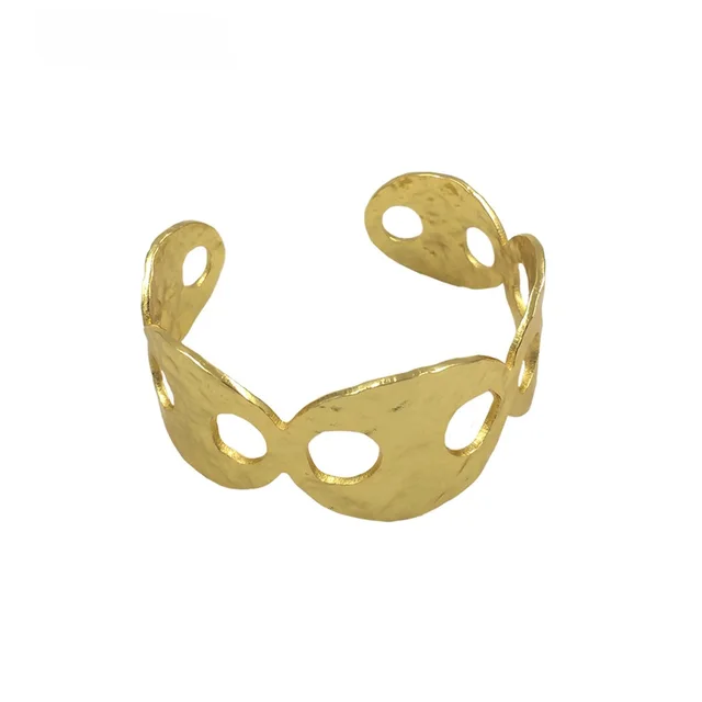 Pig Nose Hollow Design Large Brass Open ended Bracelet Yellow - Shop at LoveMi