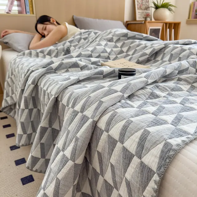 Towel Blanket Pure Cotton Air Conditioning Nap Sofa Blanket Shawl Blanket Summer Simple Pattern Black And White - Shop at LoveMi
