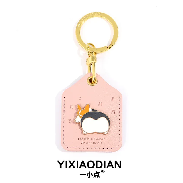 Corgi Access Card Protective Cover Leather Keychain Pendant Pink Back Corgi - Shop at LoveMi
