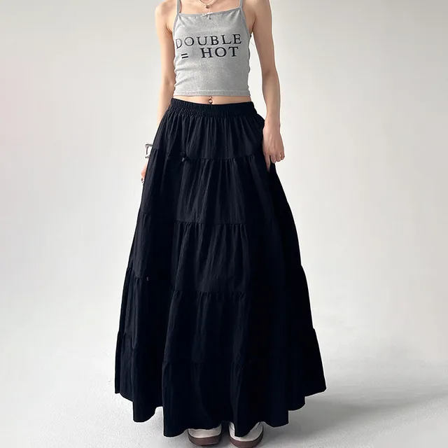 High Waist Retro Loose Bow Temperament Mid length A Line Skirt Black - Shop at LoveMi