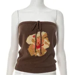 Solid Color Floral Tube Top Woolen Vest Top - Floral - View 1