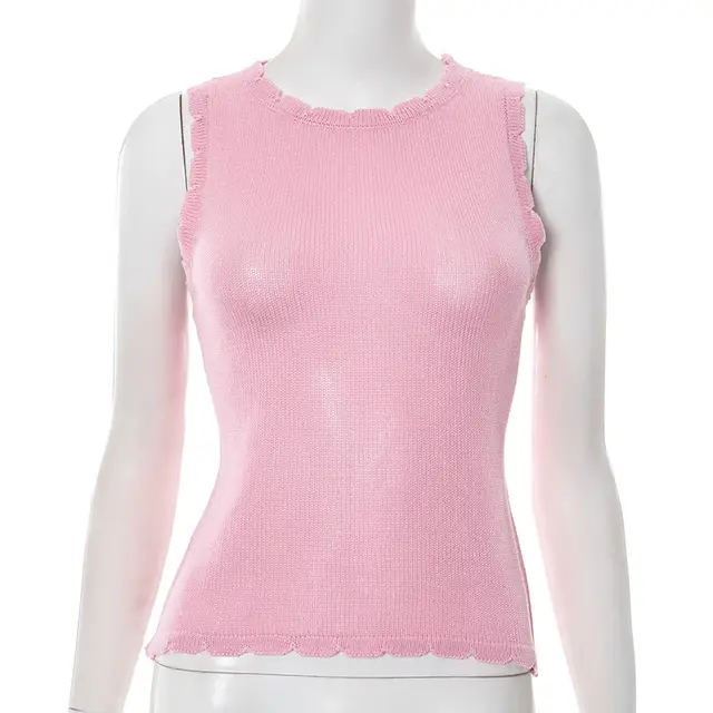 Round Neck Wide Shoulder Strap Bright Line Vest Top Pink - Shop at LoveMi