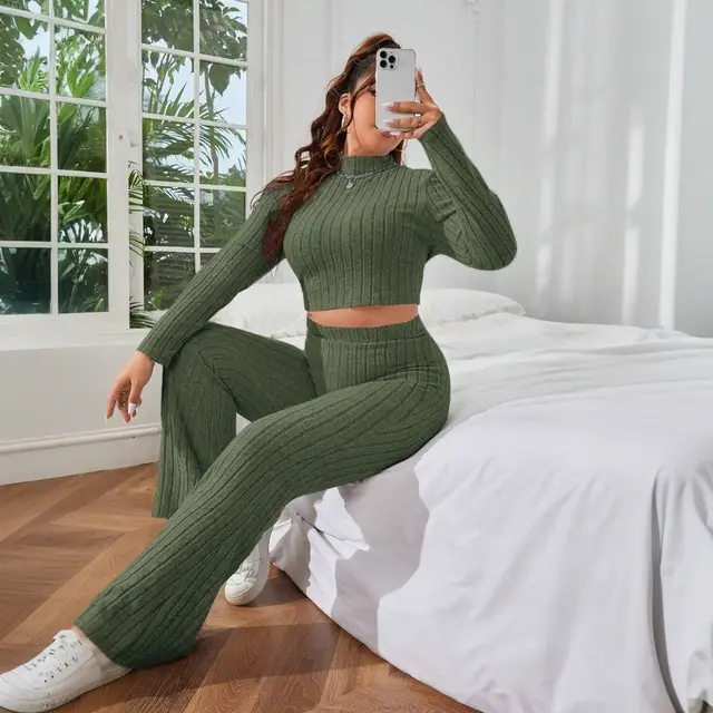 Autumn And Winter Solid Color Comfortable Slim Fit Two piece Suit Gray Green - Shop at LoveMi