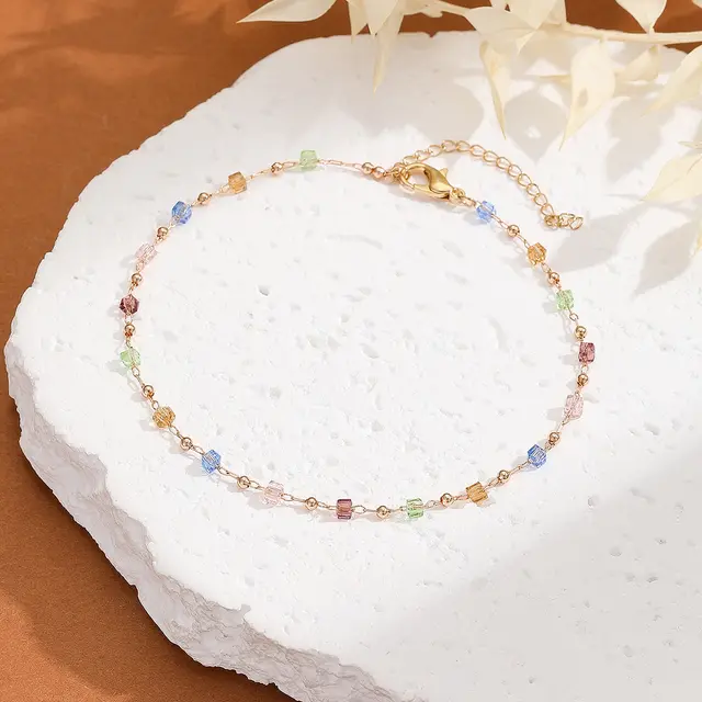 Colorful Crystal Anklet Multicolor Bohemian Geometric Female Beach 1Pcs - Shop at LoveMi