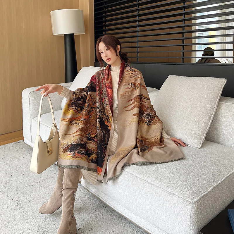 Artificial Cashmere Scarf Elegant Shawl Fashion High Sense - Golden Dyed Autumn - View 1