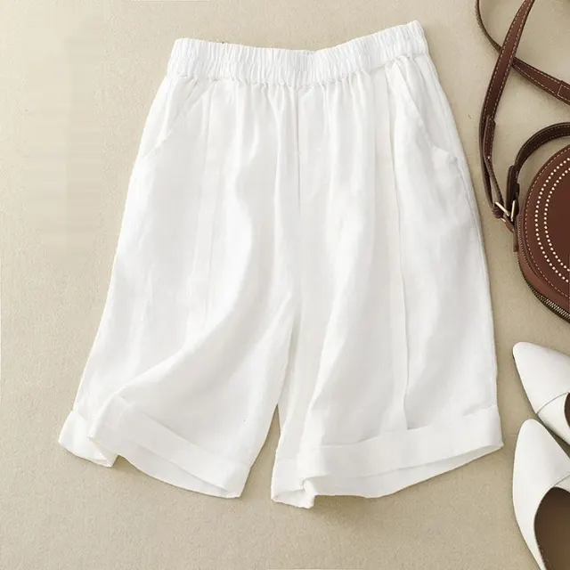 Summer High Waist Slimming Cotton Linen Wide Leg Shorts White - Shop at LoveMi