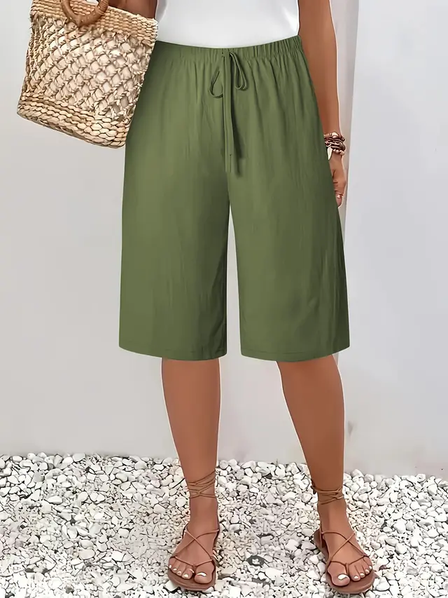 Women's Casual Fashion Solid Color Cropped Pants Army Green - Shop at LoveMi