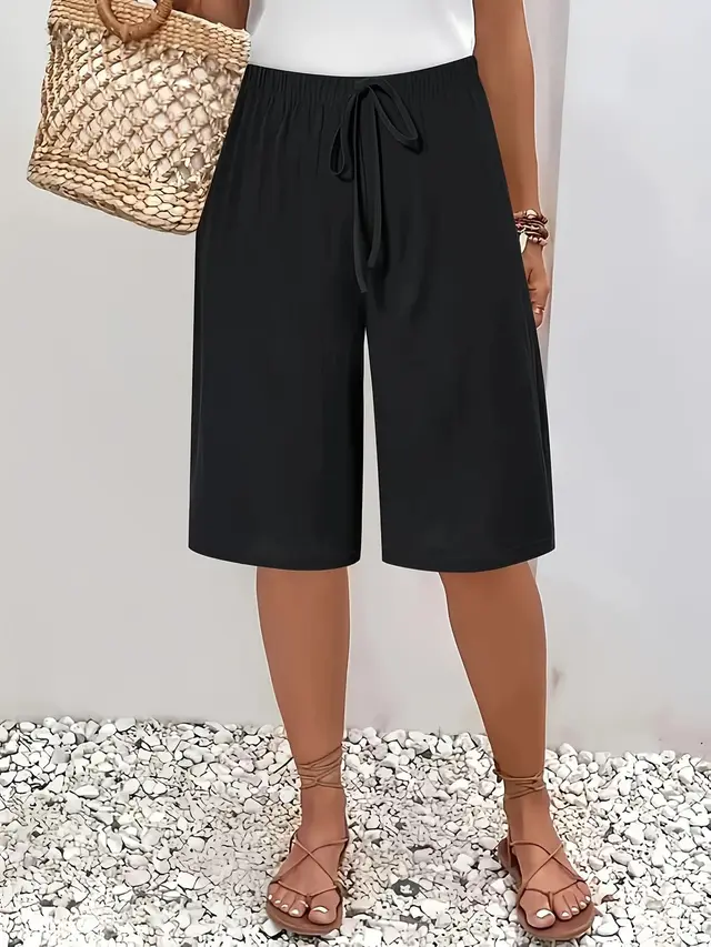 Women's Casual Fashion Solid Color Cropped Pants Black - Shop at LoveMi