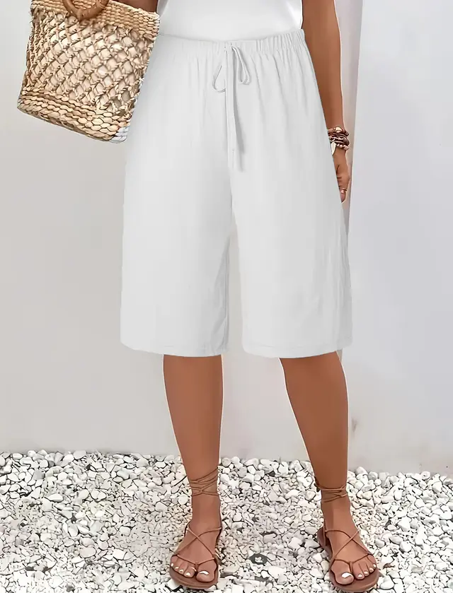 Women's Casual Fashion Solid Color Cropped Pants White - Shop at LoveMi