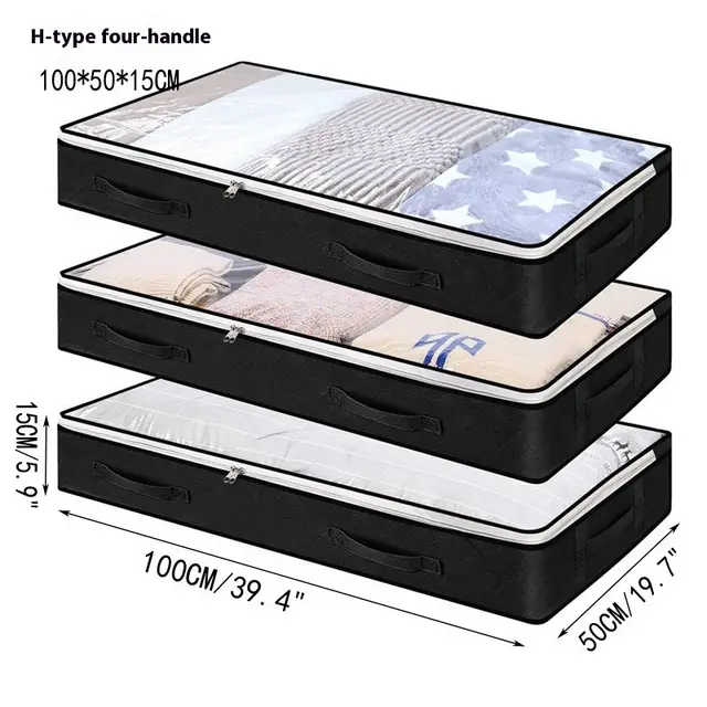 Foldable Large Capacity Moisture proof Clothes Quilt Bed Bottom Buggy Bag Black Four Portable - Shop at LoveMi