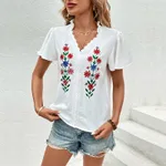 White Short-sleeved Embroidered Shirt - White