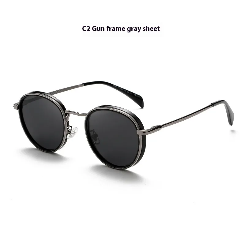 Round Frame Retro Sun Glasses Reflective Lenses - C2 Gun Frame Gray Piece - View 1