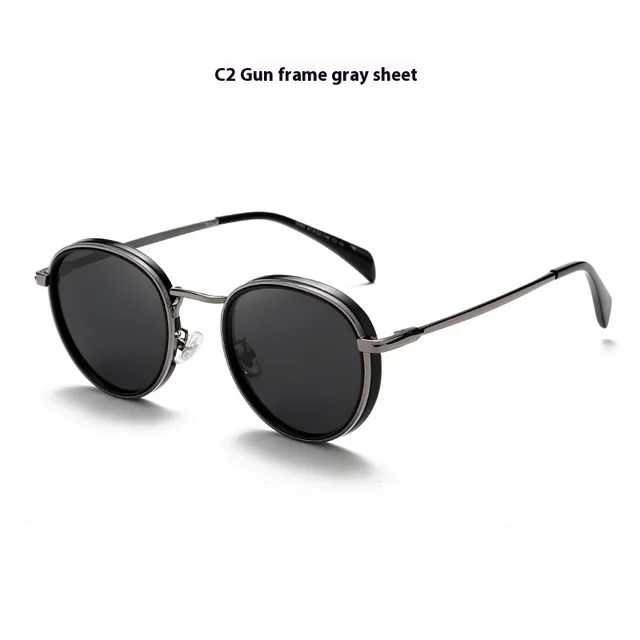 Round Frame Retro Sun Glasses Reflective Lenses C2 Gun Frame Gray Piece - Shop at LoveMi