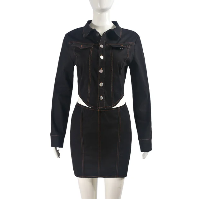 European And American Overall Suit New Short Skirt Two piece Set Sexy Women Clothing Black - Shop at LoveMi