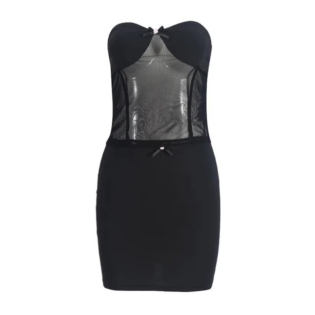 Women's Chest wrapped Skirt Fashionable See through Sexy Patchwork Two piece Suit Black - Shop at LoveMi