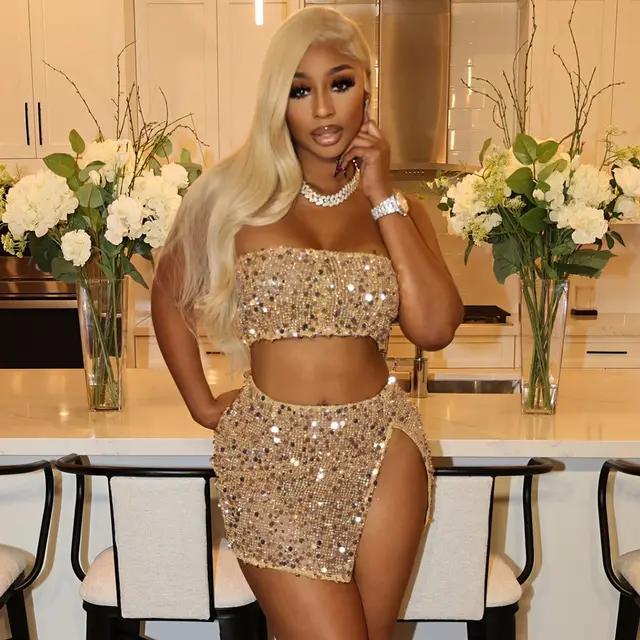 Exposed Navel Backless Slit European And American Sequins Strapless Dress Suit Women Champagne - Shop at LoveMi