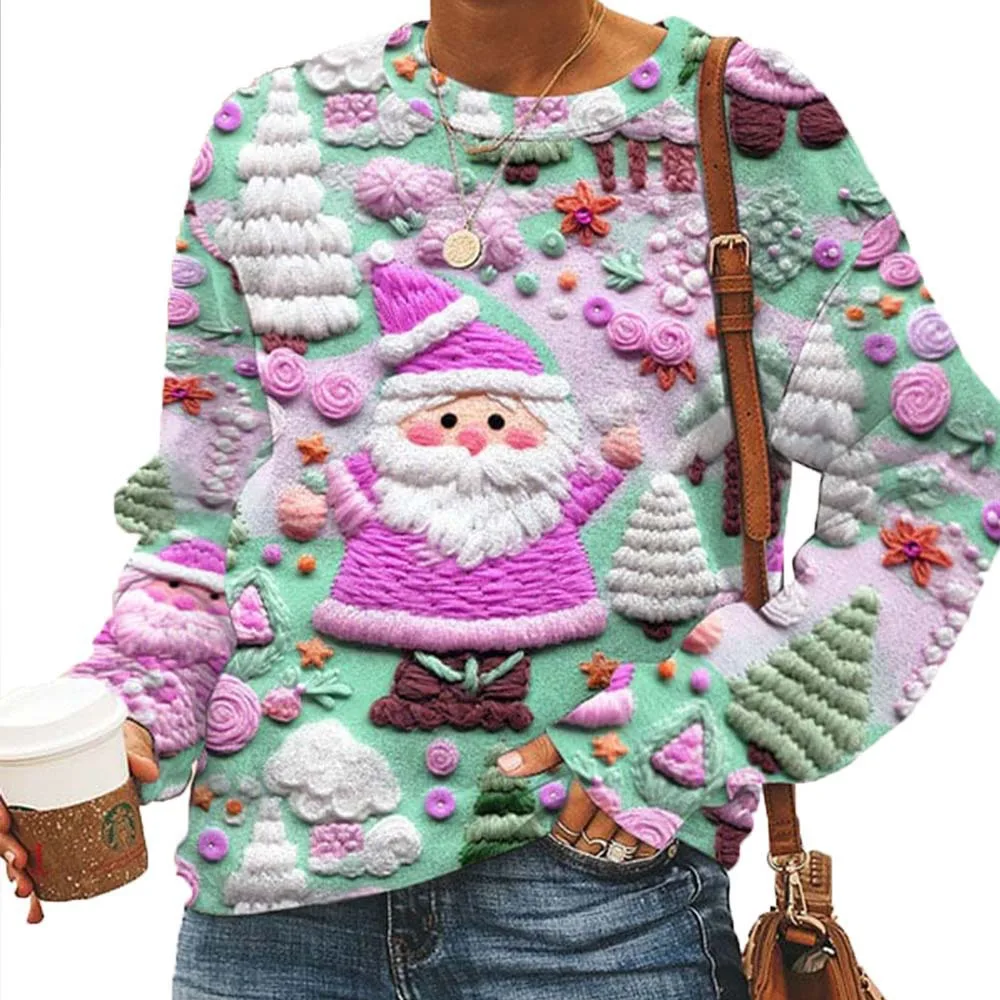 Autumn And Winter 3D Digital Printing Christmas Round Neck Top Adh1M230612W Xl - Shop at LoveMi