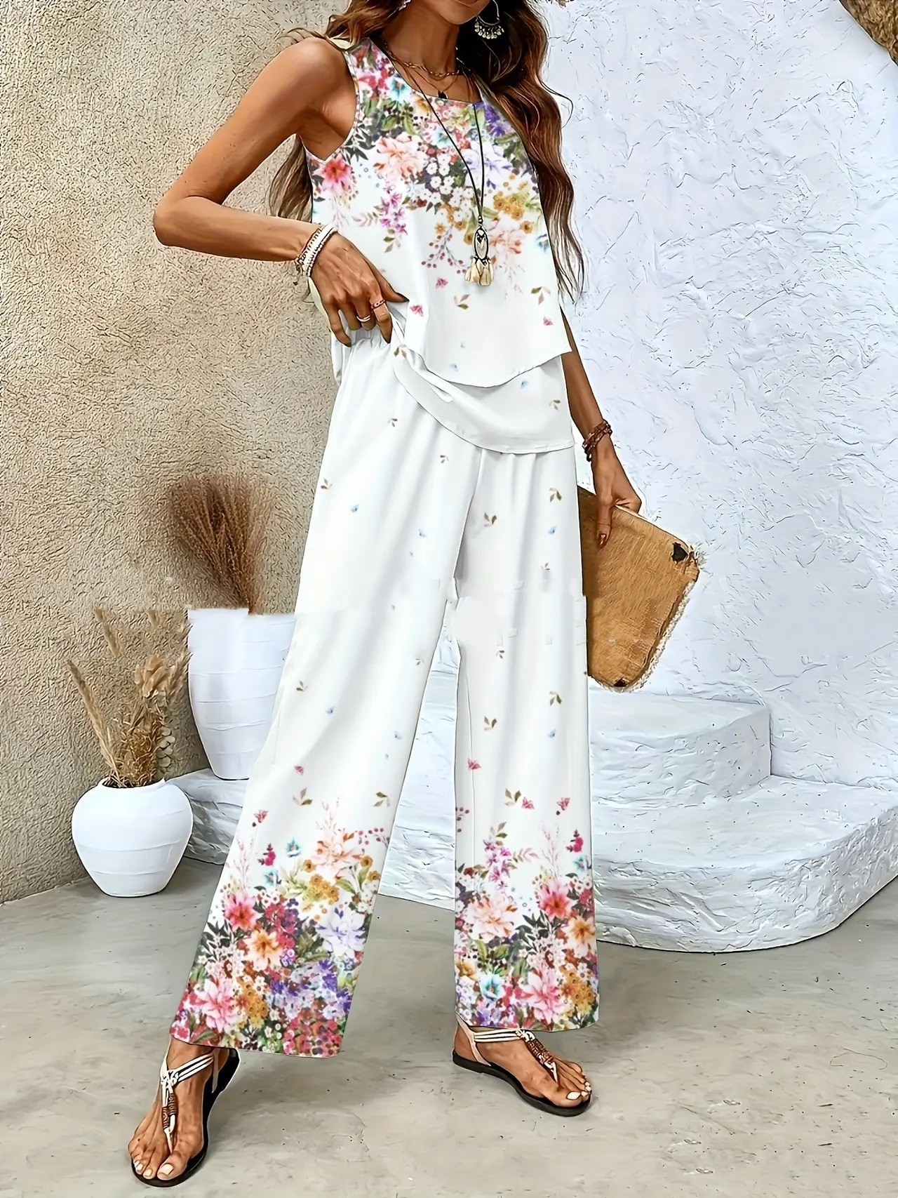 Women's Sleeveless Double-layer Vest Pants Suit - No 28 Color