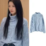 Half Turtleneck Hollow Sweater - Light Blue