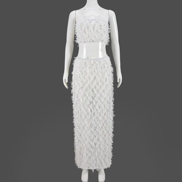 Women's Chest wrapped Backless Navel Mesh European And American See through Dress Skirt Suit White - Shop at LoveMi
