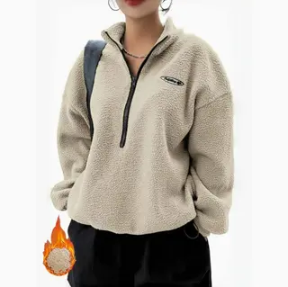 Winter Sweater Fleece-lined Women's Sports Jacket - Apricot