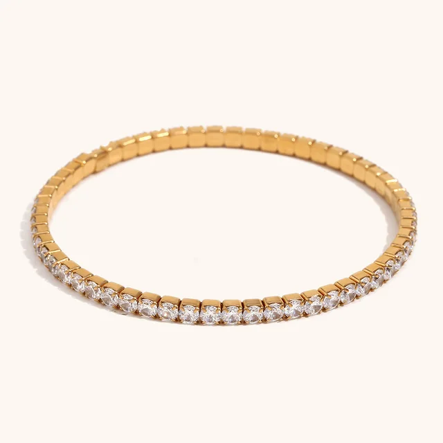 Simple And Light Luxury Stainless Steel Plated 18K Gold Elastic Zircon Bracelet Ornament 3Mm Gold - Shop at LoveMi