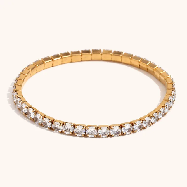 Simple And Light Luxury Stainless Steel Plated 18K Gold Elastic Zircon Bracelet Ornament 4Mm Gold - Shop at LoveMi