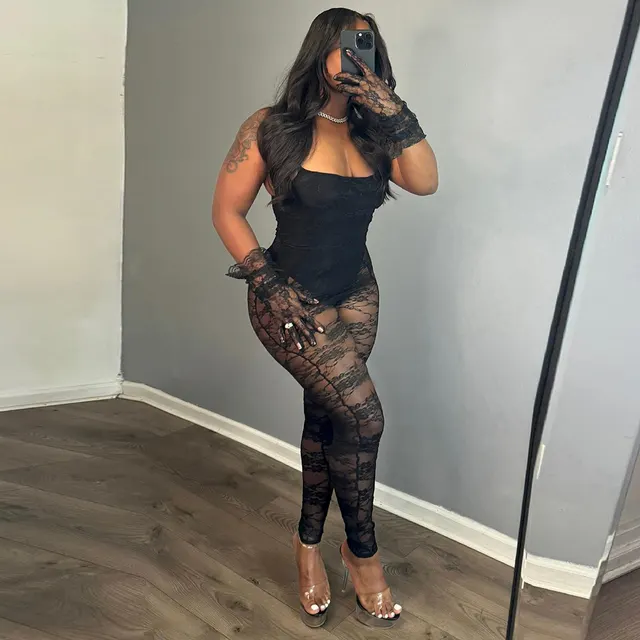 Sexy Women Clothing Sling Style Stitching Sheer Cutout High Elasticity Jumpsuit Black - Shop at LoveMi