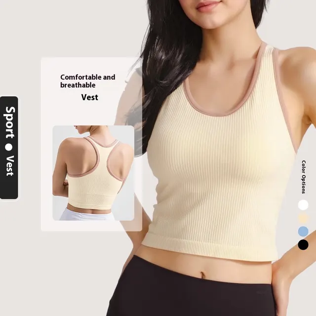 Running Fitness High Elastic Breathability Quick drying Yoga Vest Creamywhite - Shop at LoveMi