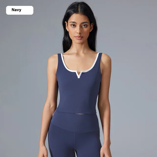 Deep U Back Shaping Padded Sports Vest Navy Blue - Shop at LoveMi