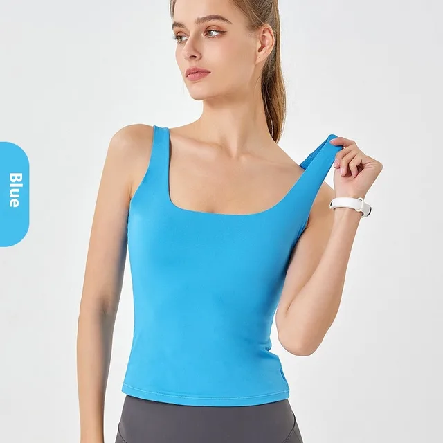 U neck Sleeveless Double layer Cloud Soft Fitness Vest Blue - Shop at LoveMi