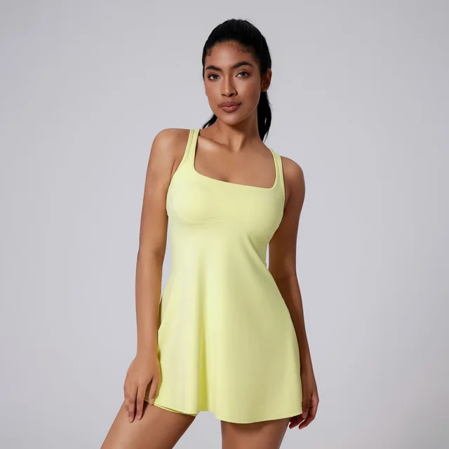 Anti exposure Base Outdoor Running Fitness Two piece Set Nude Feel Sports Dress Ice Lemon - Shop at LoveMi