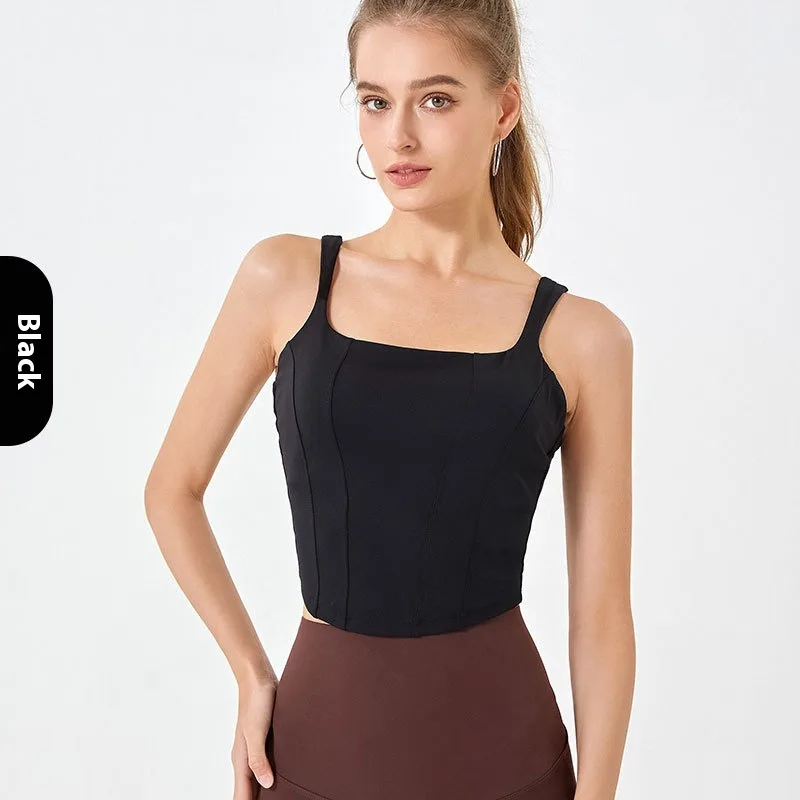 Nude Feel Women's Sports Vest With Chest Pad - Black - View 1