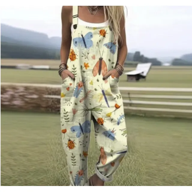 Women's Summer Digital Printing Button Casual Suspender Trousers Tjrjddk020 - Shop at LoveMi