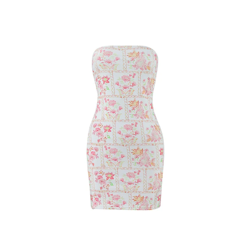 Sexy Women Clothing Tube Top Multi-color Printing Slim-fit Sheath Short Dress - Color Four-S - View 1