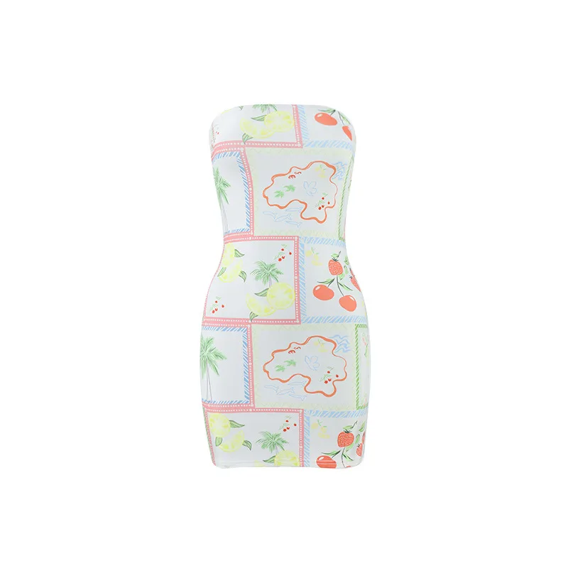 Sexy Women Clothing Tube Top Multi color Printing Slim fit Sheath Short Dress Color Four - Shop at LoveMi