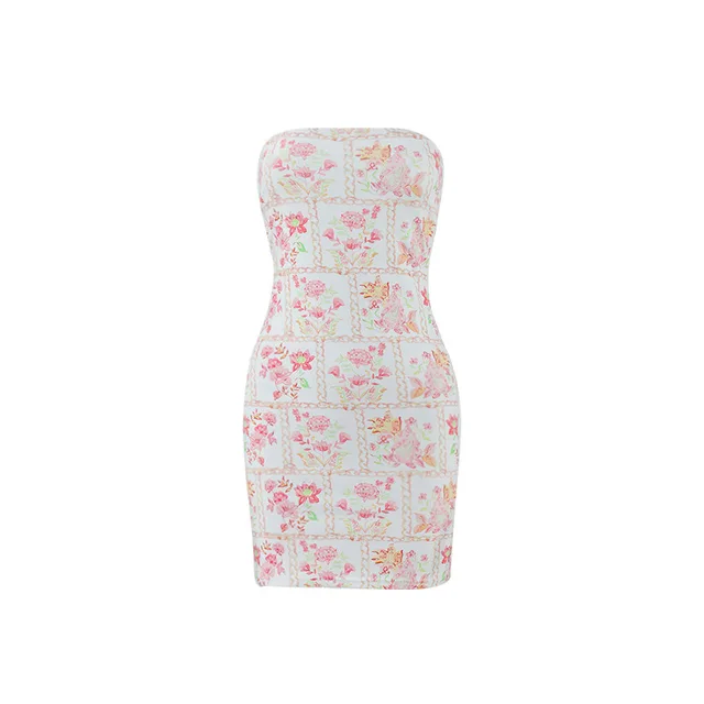 Sexy Women Clothing Tube Top Multi color Printing Slim fit Sheath Short Dress Color Four - Shop at LoveMi