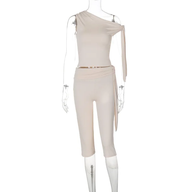 Top Slimming Lace Up Shorts Set Apricot - Shop at LoveMi