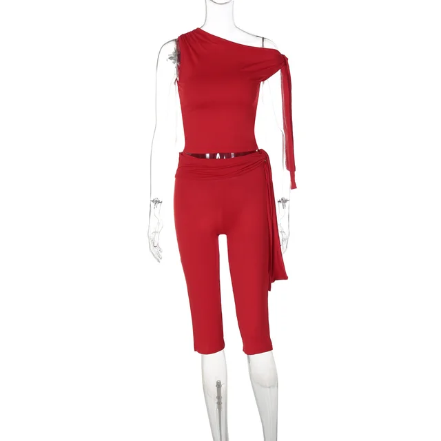 Top Slimming Lace Up Shorts Set Red - Shop at LoveMi