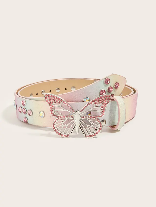 Female Versatile Layered Decorative Rhinestone Belt Pink Butterfly - Shop at LoveMi