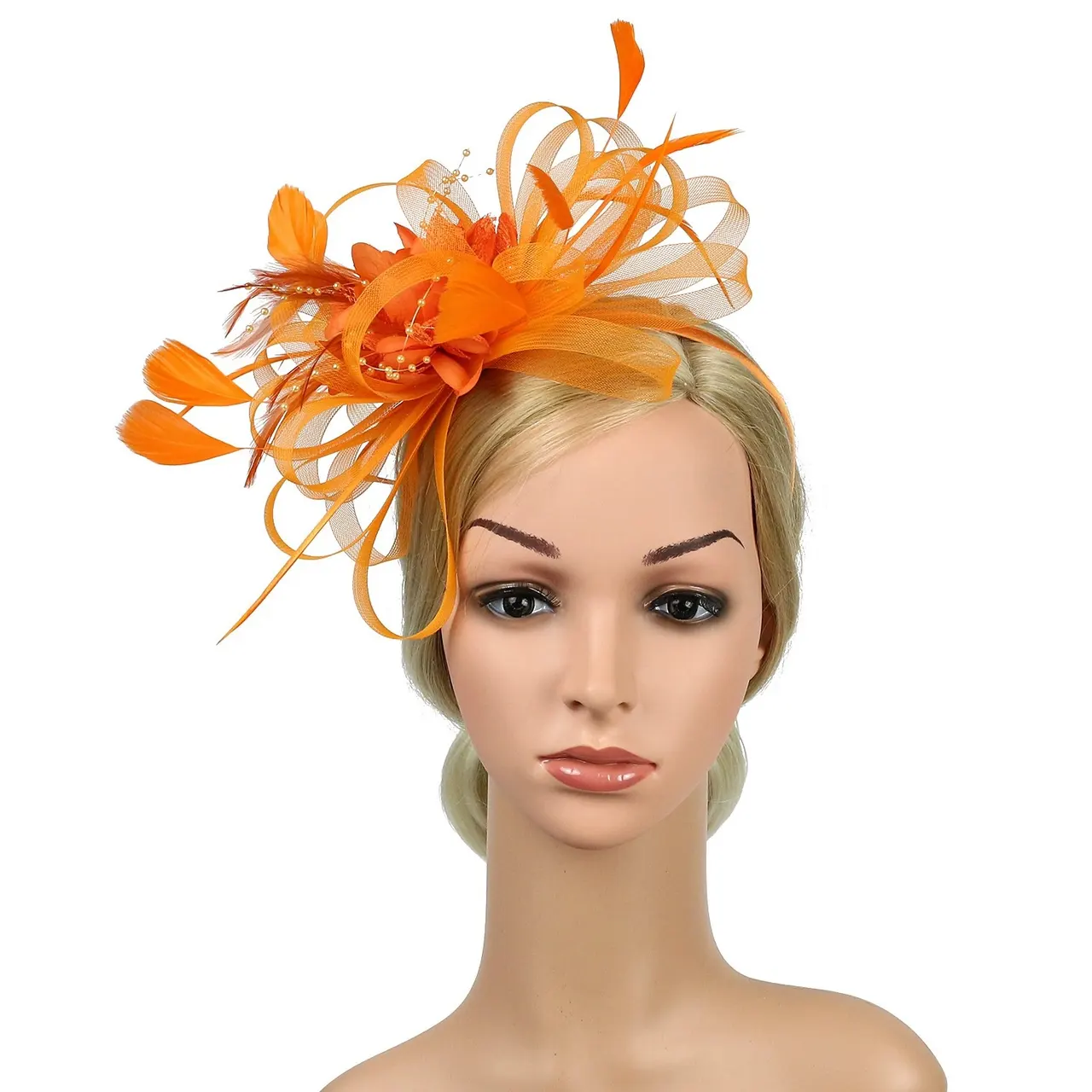 European And American Horse Festival Tea Party Mesh Hair Accessories Billycock Barrettes - Orange