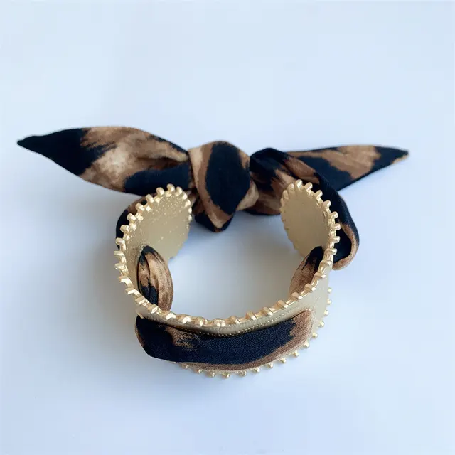 French Retro Color Scarf Bracelet Leopard Print Wide Version - Shop at LoveMi