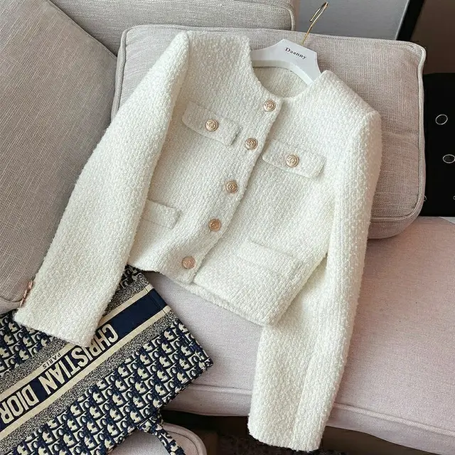 Korean Style Temperament Thickening Coarse Flower Short Fashionable Jacket Beige Lining Style - Shop at LoveMi
