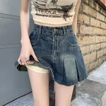 Denim Pleated For Women Summer High Waist Anti-exposure Skirt - Retro Blue