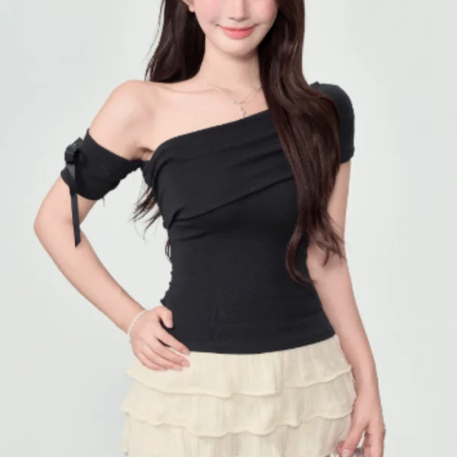 New Slim Fit And Slimming One Shoulder Off Top Black - Shop at LoveMi