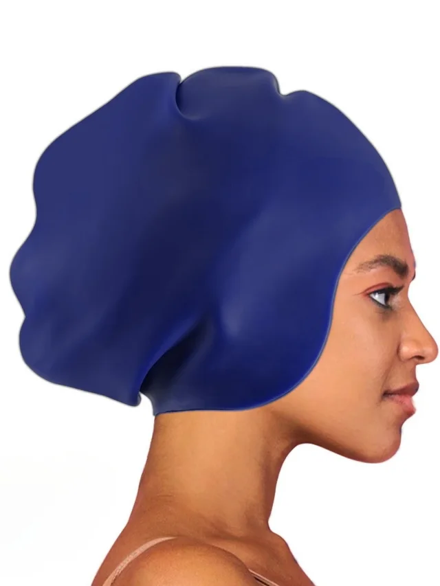 Silicone Swimming Cap Adult Hair Care Women's Oversized Dark Blue - Shop at LoveMi